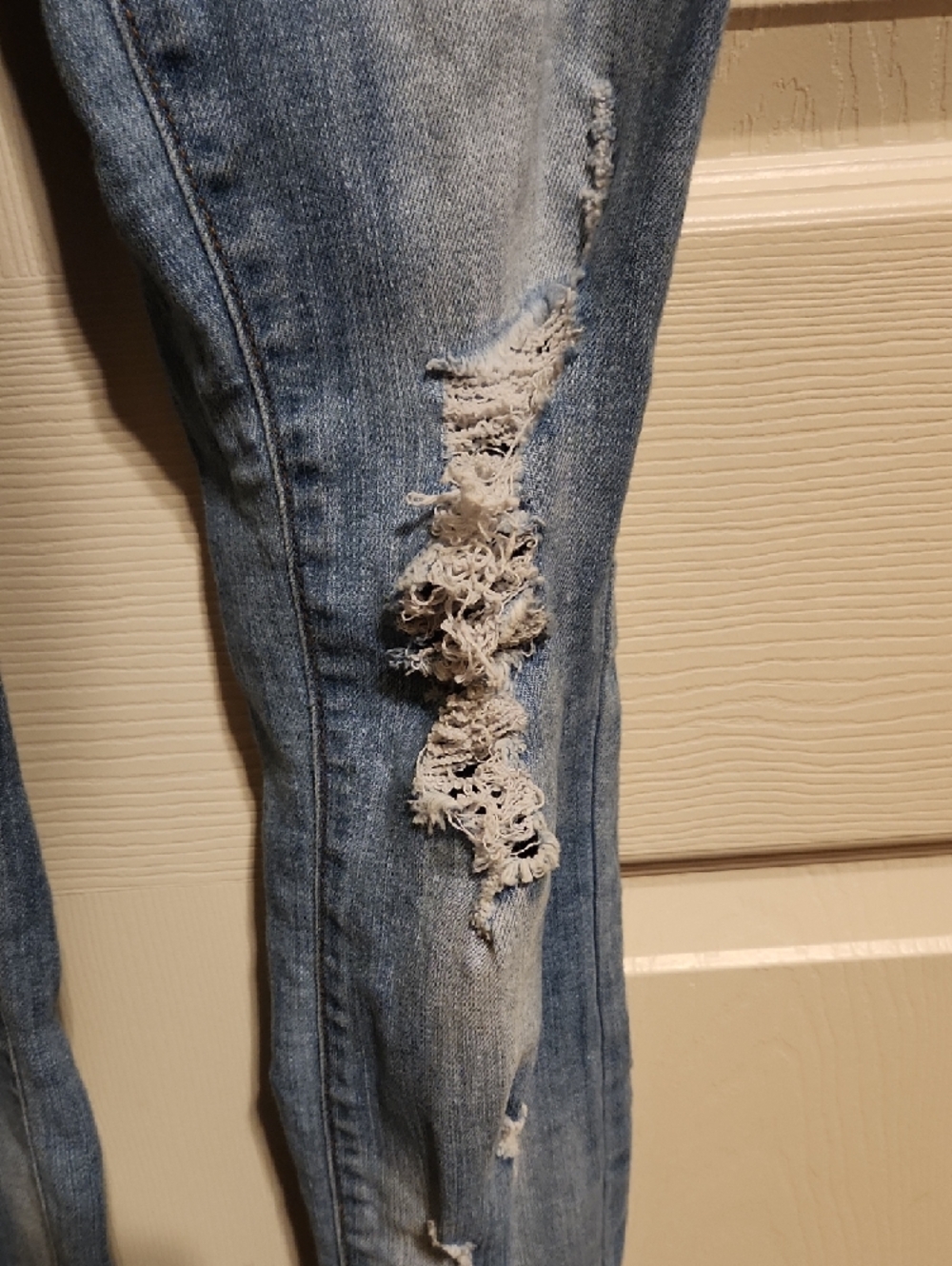 Cello Light Blue Distressed Skinny Denim Overalls, Small - Picture 7 of 14